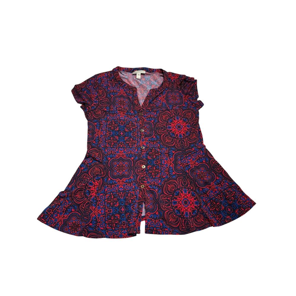Dana Buchman Medallion Print Peplum Top SZ Med